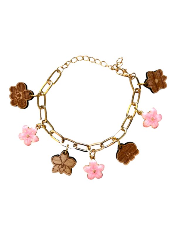 Bracelet doré breloques bois & acier